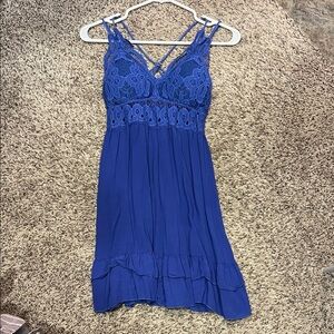 Pink Lily Blue Lace Mini Dress